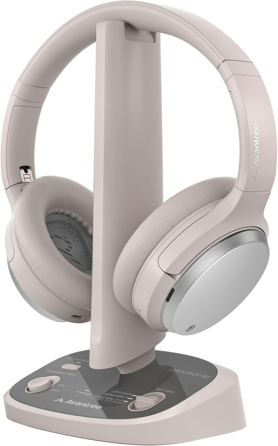 Avantree Crescendo 3D – Casque TV sans Fil avec Son Surround 7.1, Mode Cinéma, Compatible avec Les Barres de Son HDMI, 60 H d’Autonomie, Batterie Remplaçable(Beige Tempête De Sable)