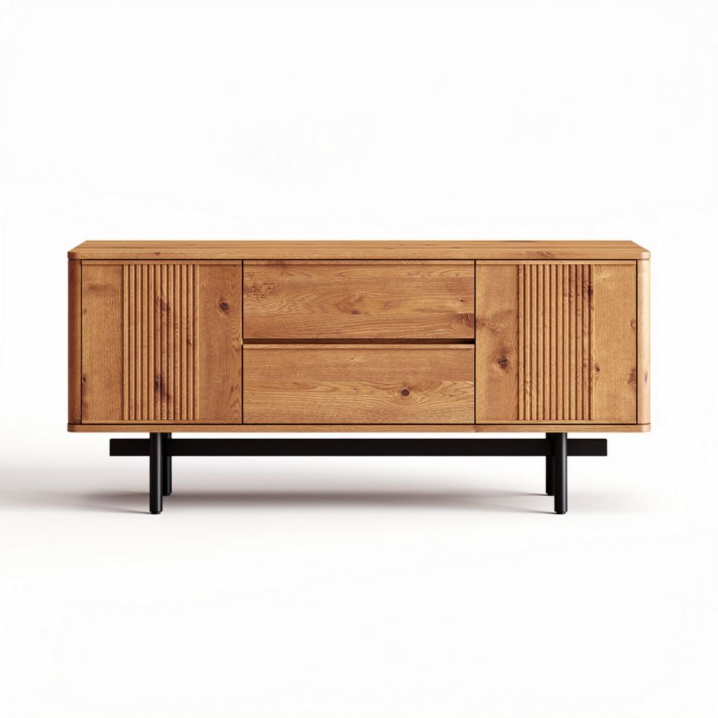 Buffet en bois de chêne naturel avec pieds en métal noir dimensions 150 x 40 x 60cm