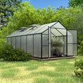 VEIKOUS Aluminum Walk-In Garden Greenhouse Kit with Adjustable Roof Vent and Lockable Door Grey(8' x 14')