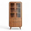Buffet en bois clair avec deux portes vitrées et deux tiroirs 80 x 40 x 180cm