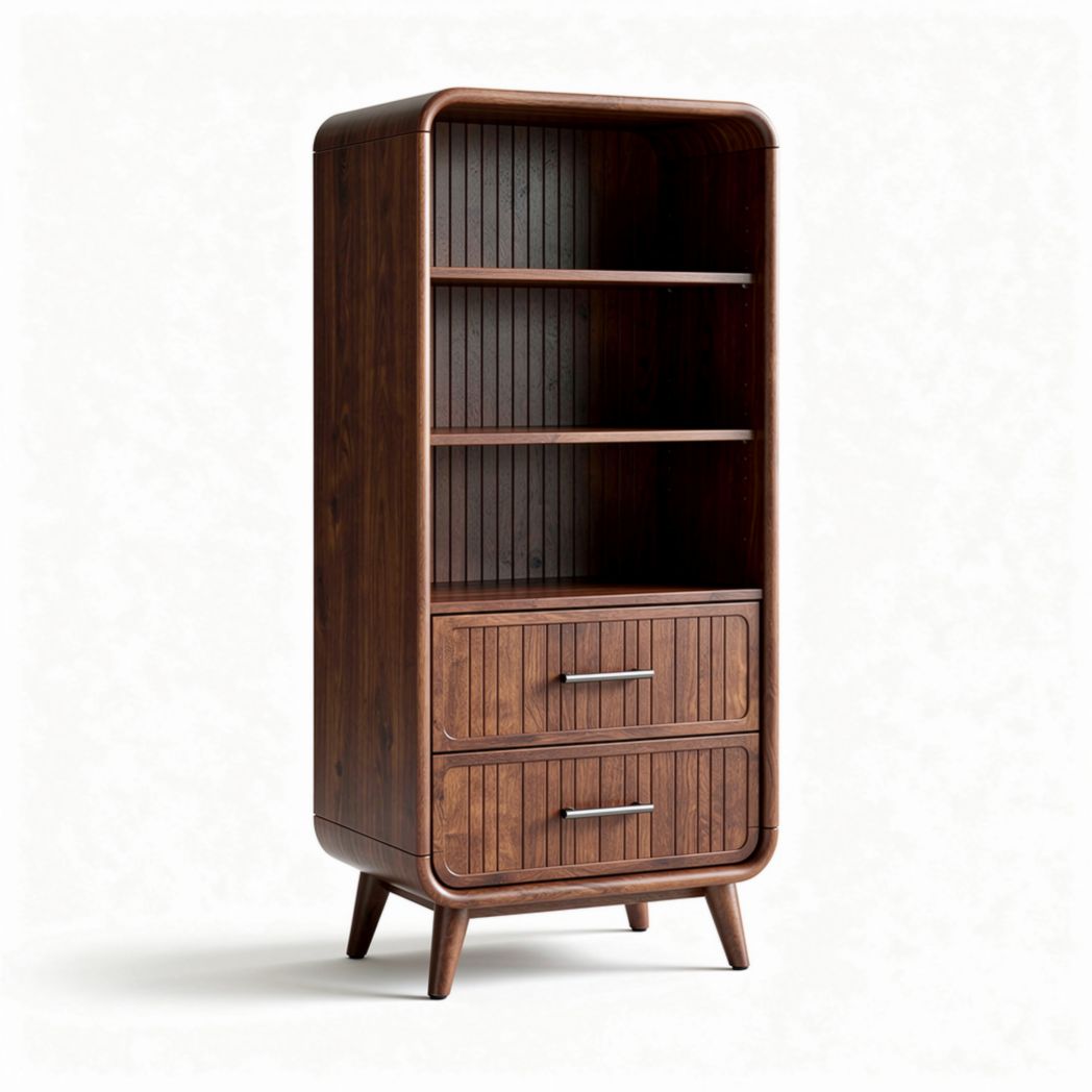 Bibliothèque en bois de hêtre avec deux tiroirs et étagères 80 x 40 x 150cm