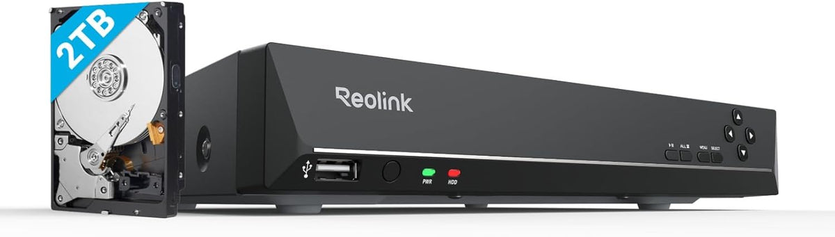 Reolink 4K PoE NVR 8 Canaux Caméra de Sécurité à Domicile Enregistrement de Vidéo avec Disque Dur de 2TO Supportez 16MP/12MP/8MP/5MP/4MP HD IP Caméra RLN8-410(Noir)