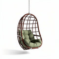 Chaise suspendue en rotin marron avec coussins verts 100 x 80 x 120cm