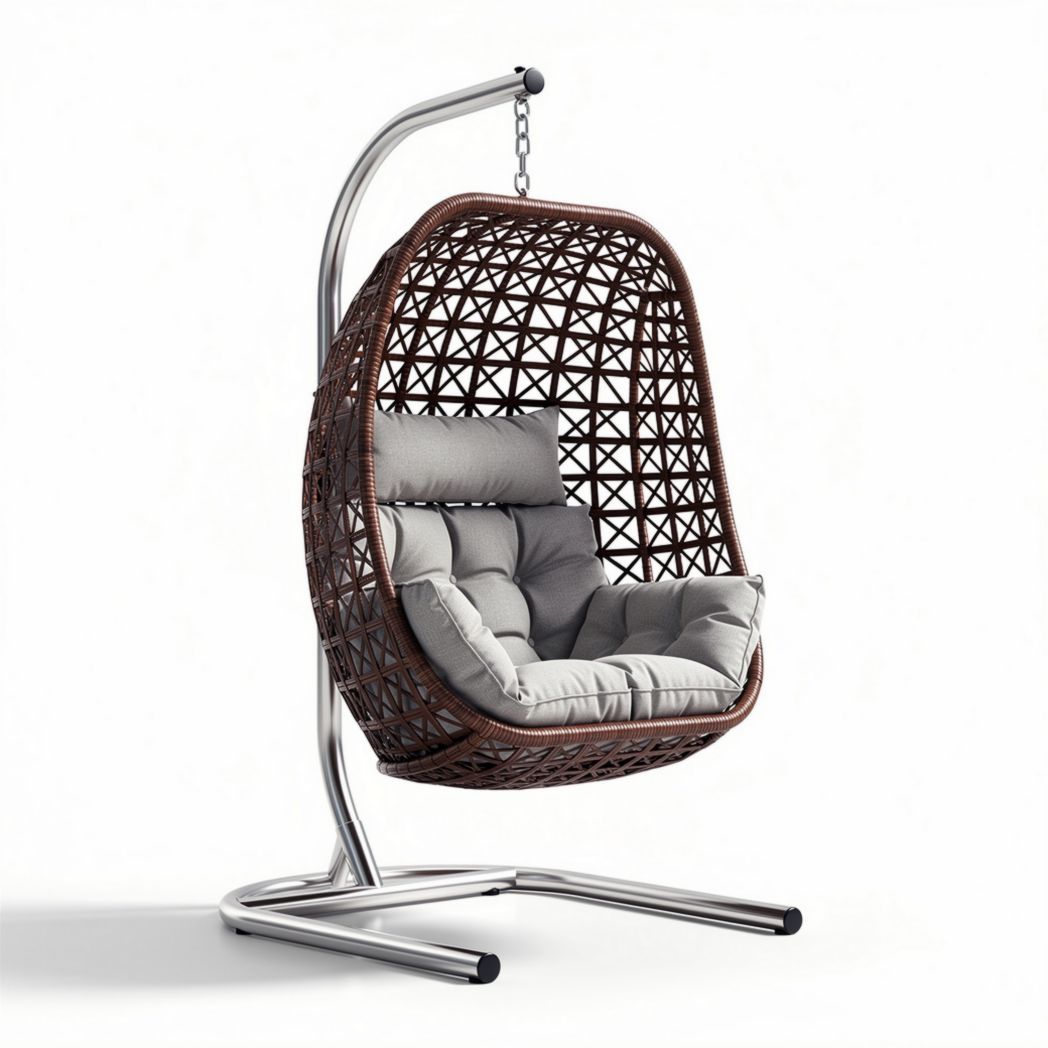 Fauteuil suspendu en osier tressé avec coussins gris 100 x 100 x 150cm