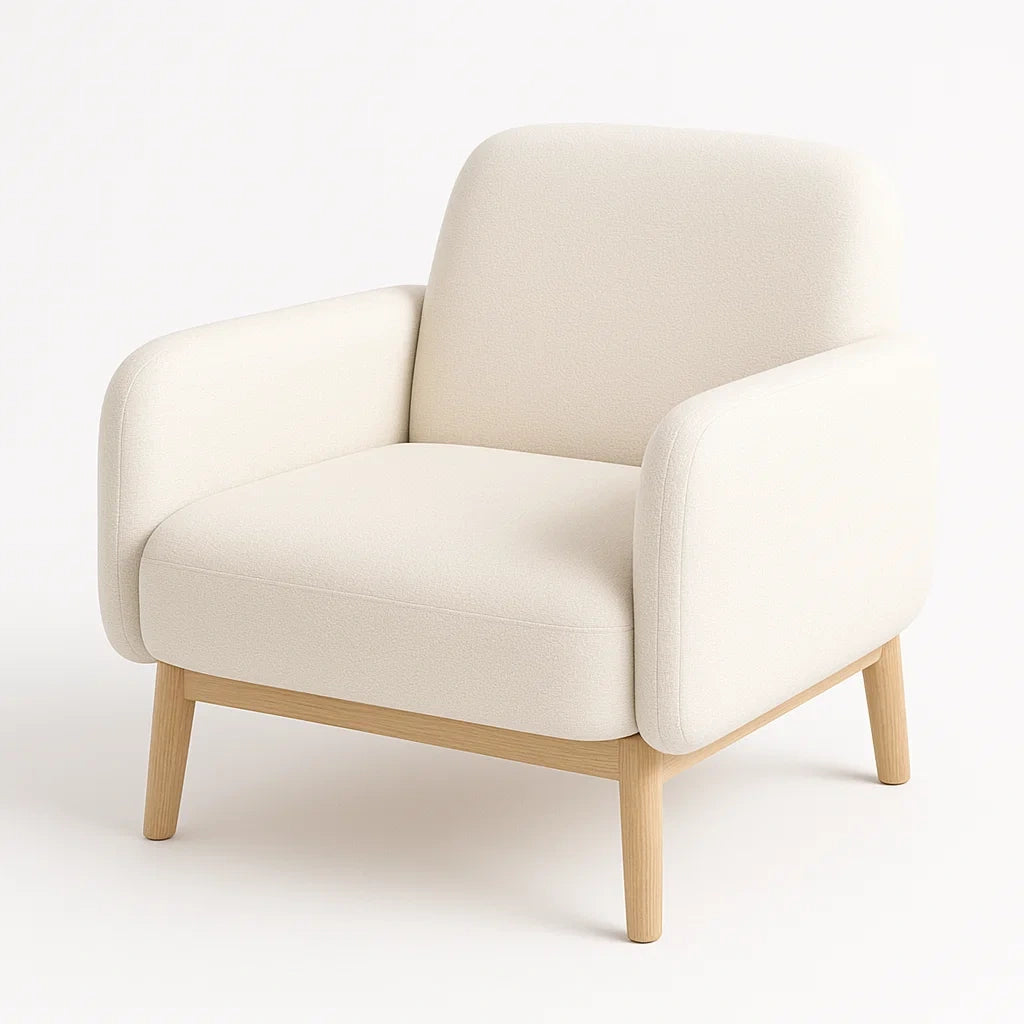 Fauteuil en tissu écru avec pieds en bois(éCru)