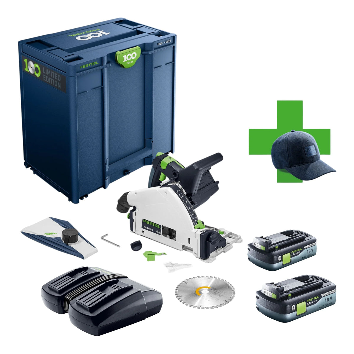 Festool TSC 55 KEB-Basic 100Y Limited Edition Scie plongeante sans fil 18 / 36 V ( 2x 18 V ) 160 mm Brushless + 2x batterie 4,0 Ah + chargeur + Systainer