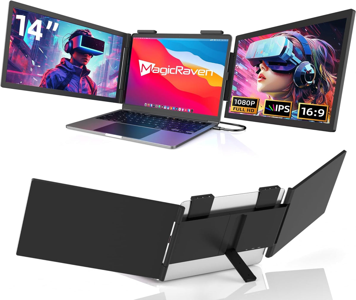 Moniteur pour Ordinateur Portable 14 FHD 1080P IPS, Triple Écran Portatif USB C, Extension Écran pour Ordinateur Portable 14-16 Compatible avec Mac, Windows, Chrome, Switch, PS45