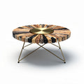 Table basse design en bois multicolore avec pieds en métal doré 60 x 60 x 40cm