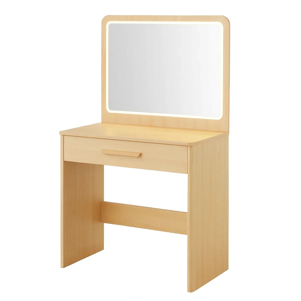 Coiffeuse en bois avec miroir LED et tiroir beige(Beige)