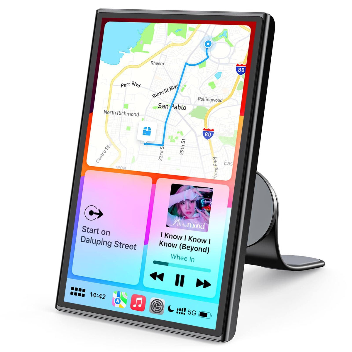 Avylet Écran 7'' A-pple Carplay Voiture, Android Auto sans Fil Tactile Portable, Navigation GPS, Contrôle Vocal Google/Siri, Radio Bluetooth, AUX/FM,(Noir)