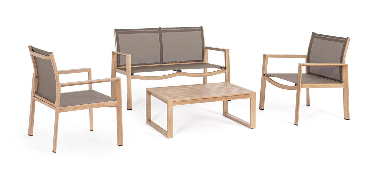 Séjour avec fauteuils et table basse Kallen, structure aluminium pour véranda et jardin(Naturel)