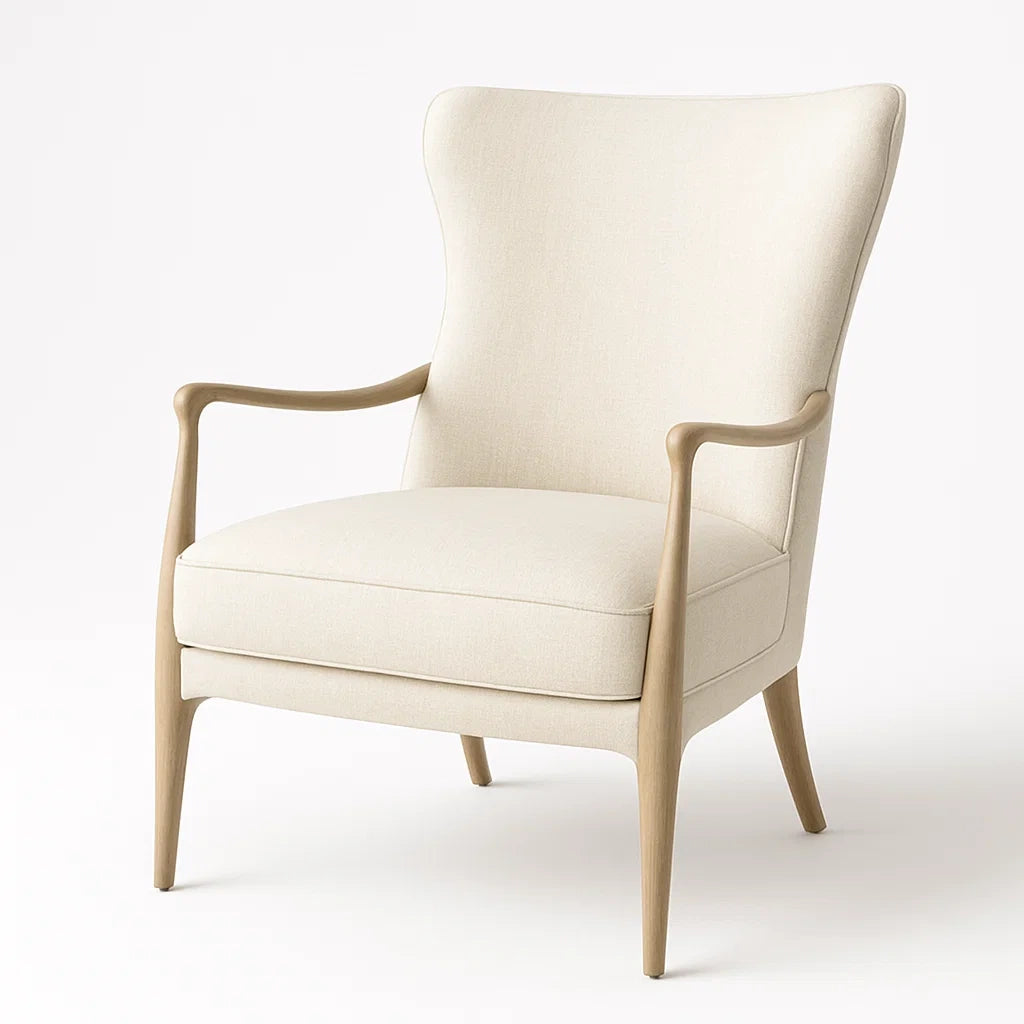 Fauteuil en bois tissu beige 100 cm x 70 cm x 85 cm(Beige)