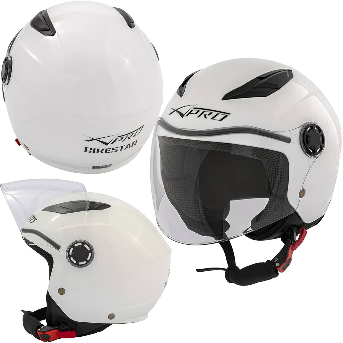 Casque Moto Scooter Enfant Unisexe Jet Sécurité Approuvé ECE 22 06 Blanc M(Blanc/Noir)