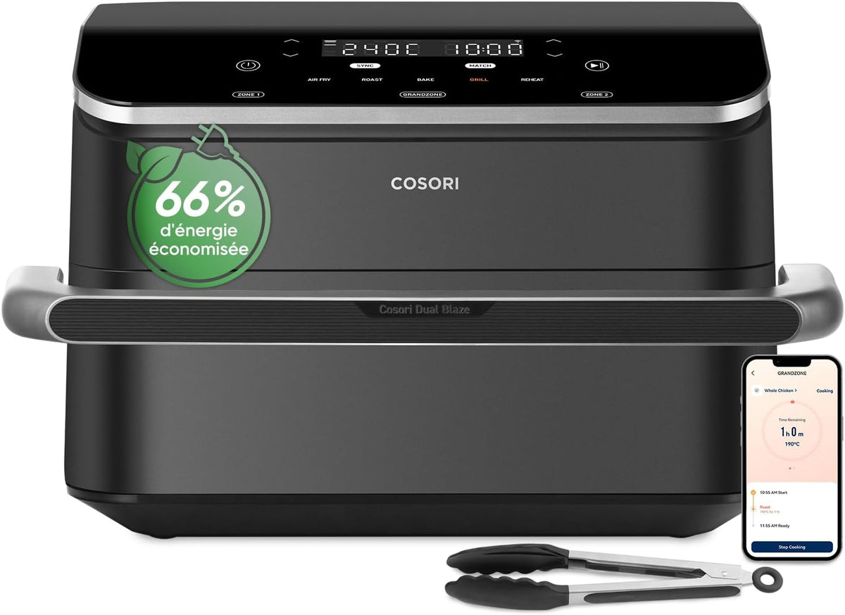 COSORI Air Fryer 10L Twinfry, Friteuse sans Huile Double Résistance, Airfryer à Dual Zone Avec Séparateur Amovible, 5-en-1, Grande Capacité, Cuisson optimale, 40℃-240℃, Contrôle Smart via App(Noir)