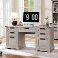 60 Farmhouse Executive Desk, Wood Home Office Desk, Computer Desk(Light Rustic Oak)