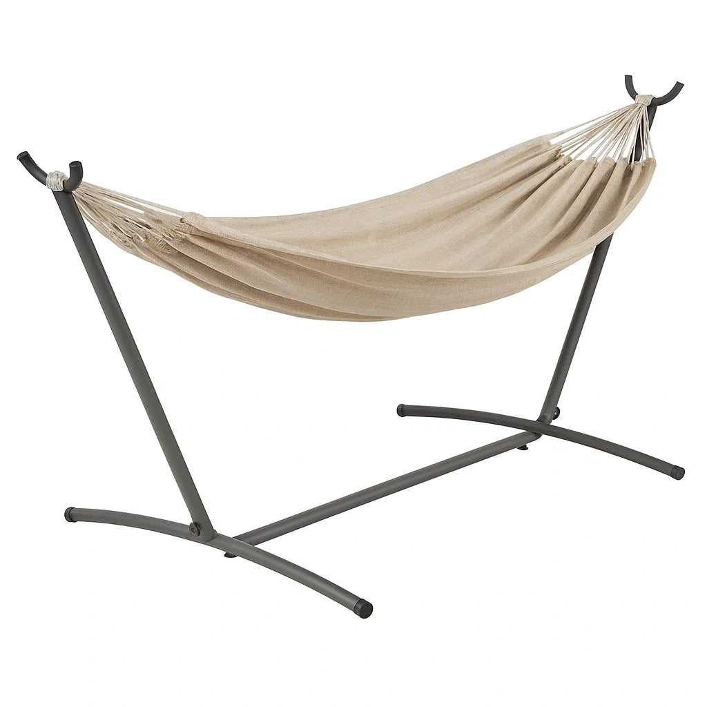 Hamac avec structure en métal et toile en coton beige(Beige)