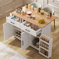 Desserte îlot de cuisine sur roulettes avec plan de travail rabattable, 2 tiroirs et 3 portes, blanc, 129 × 71 × 91,5 cm(Blanc/Bois Clair)